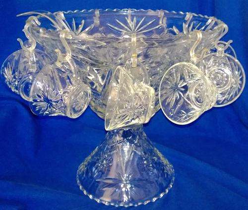 Prescut Glass Punch Bowl and 12 Cups