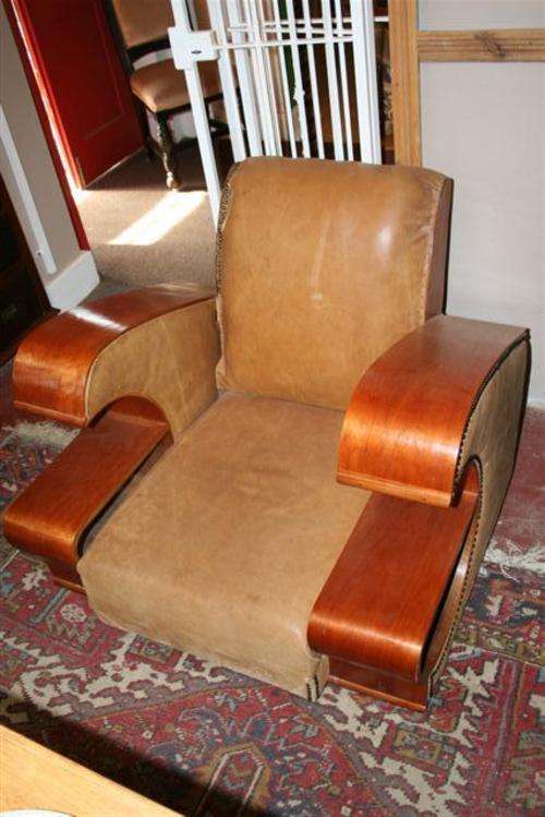 Two Leather Covered Art Deco Chairs (Excellent condition)