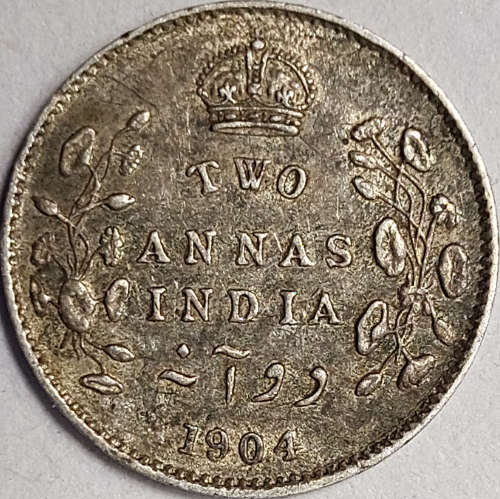 1904 India 2 Annas (Ag 0.917) 1.46g | 15.7mm