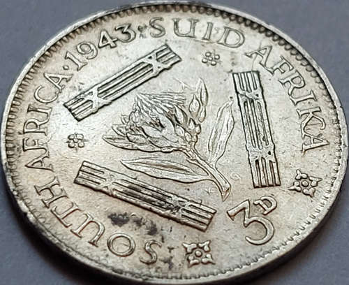 1943 Threepence (3D) `Tickey` 80% Silver