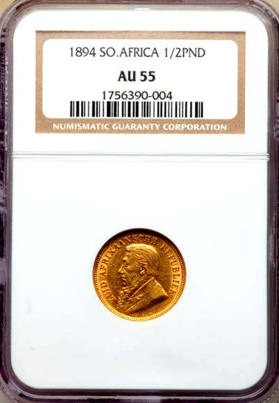 1894 SO.AFRICA 1/2 POND AU 55 NGC GRADED HIGHLY COLLECTIBLE COIN