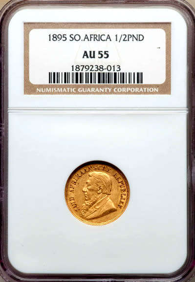1895 SO.AFRICA 1/2 POND AU 55 NGC GRADED HIGHLY COLLECTIBLE COIN