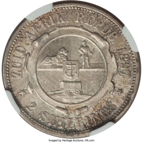 1897 SOUTH AFRICA 2 SHILLING MS 64 NGC GRADED RARE GRADE HIGHLY COLLECTIBLE ITEMS !!!