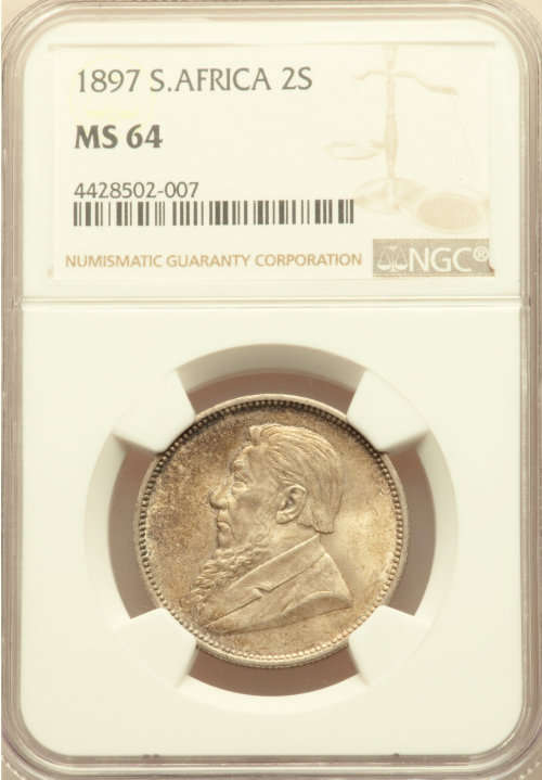 1897 SOUTH AFRICA 2 SHILLING MS 64 NGC GRADED RARE GRADE HIGHLY COLLECTIBLE ITEMS !!!