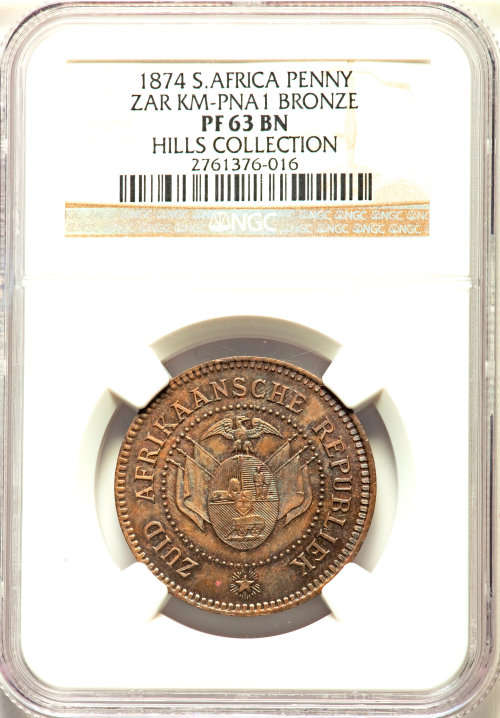 1874 S.AFRICA PENNY ZAR KM-PNA 1 BRONZE PF 63 BN