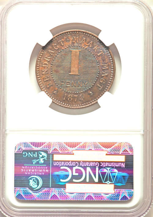1874 S.AFRICA PENNY ZAR KM-PNA 1 BRONZE PF 63 BN