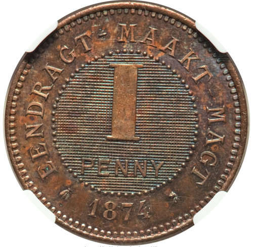 1874 S.AFRICA PENNY ZAR KM-PNA 1 BRONZE PF 63 BN