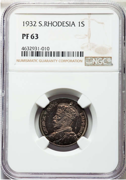 Southern Rhodesia: George V  Certified Proof coin ONE SHILLING 1932 PR63 NGC rere coin
