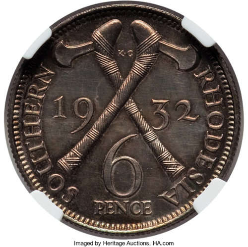 Southern Rhodesia: George V  Certified Proof coin SIX PENCE 1932 PR62 NGC rere coin