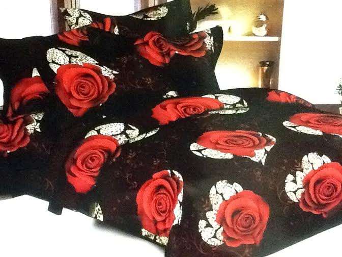 6 Piece -3D ROSE EFFECT  Cotton Feel - Bed Linen - Queen Size- Duvet Cover Set