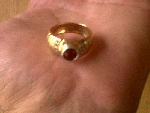 9CT Gold Ring with Genuine 6.2mm Ruby,10 Aquamarine Stones and 6 Diamonds (Certificate)