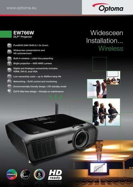 Massive Optoma EW766W WiFi DLP Projector Black with Ultra link 150cm X 15cm projector screen