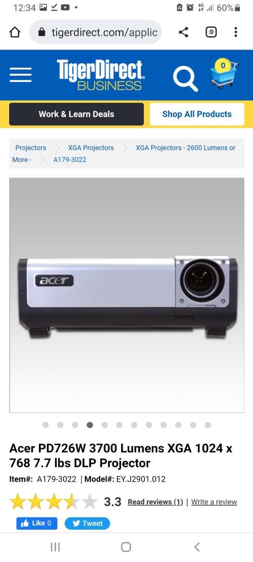 Acer PD726W Conference Projector, HDMI, VGA, RCA
