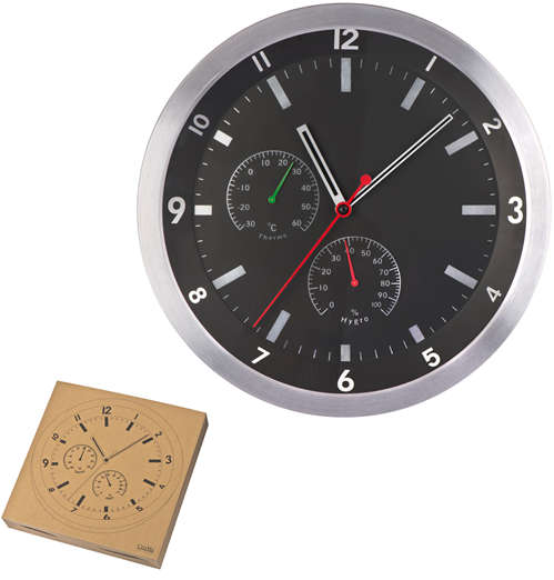 Metal wall clock with hygro and thermometer