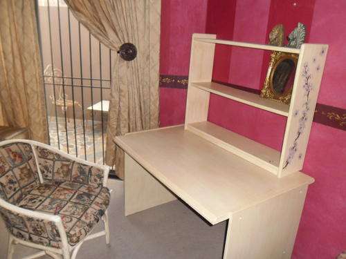 French Antiqued desk, book shelf and drawers