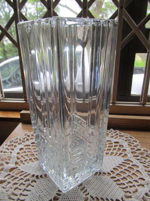 CUT GLASS SQUARE VASE