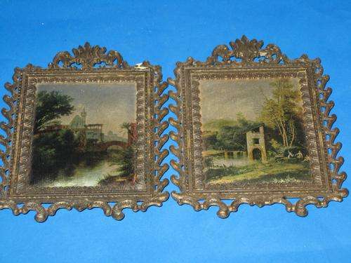 PAIR OF BRONZE ITALIAN SILK PICTURE FRAME HANGINGS