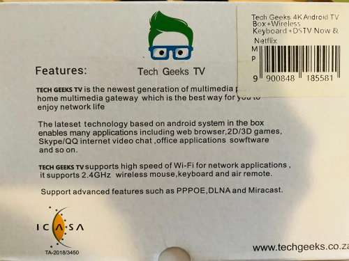 Tv Geeks 4K Android Smart box - for YouTube | Netflix | Amazon Prime | DStv