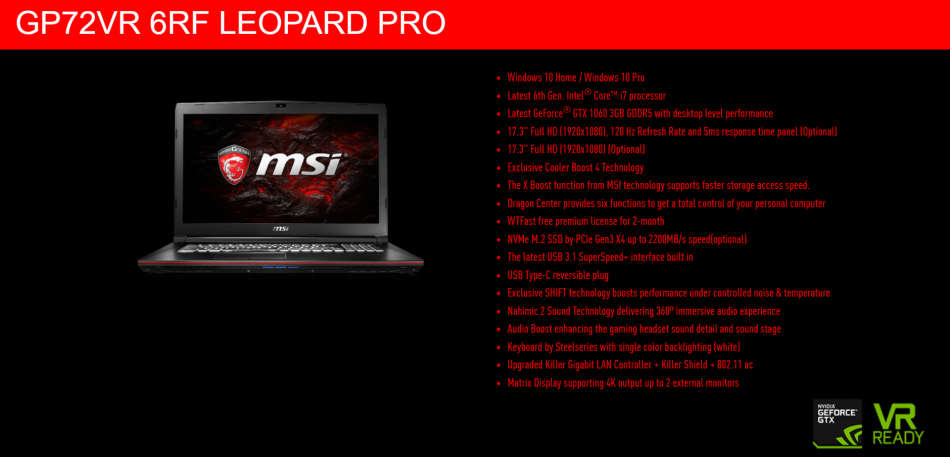 MSI MONSTER 17" GAMING LAPTOP i7 6TH GEN  512GB NVME +1TB HDD GTX1060 BRAND NEW CONDITION!!!