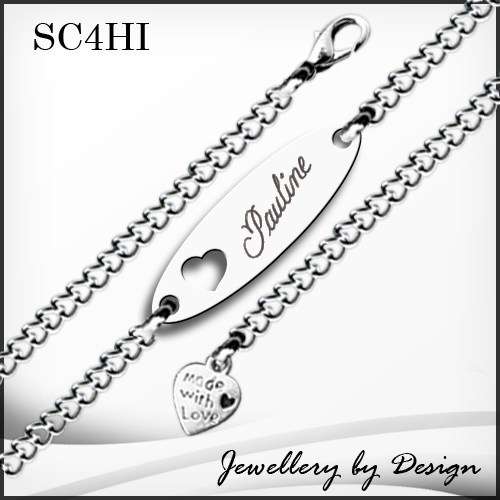 Stainless Steel Heart cut out Bracelet on 200mm chain plus free engraving