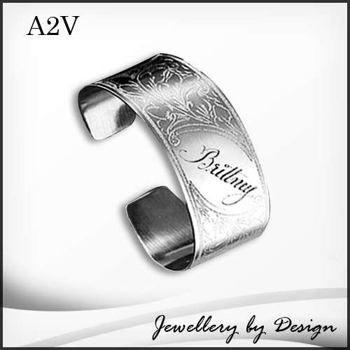 Stainless Steel Wide Open Ended Victorian Bracelet Plus Free Engraving R45(Large)