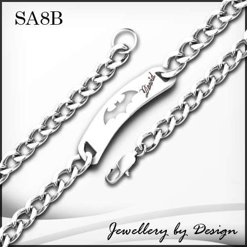 SparklingThings * Stainless Steel Bat ID Bracelet on 200mm Stainless Steel Chain