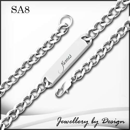 Stainless Steel Classic ID Bracelet on 200mm Stainless Steel Chain