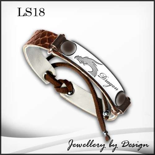 SparklingThings * Thin Leather Strap with a rivoted Dragon design stainless steel plate
