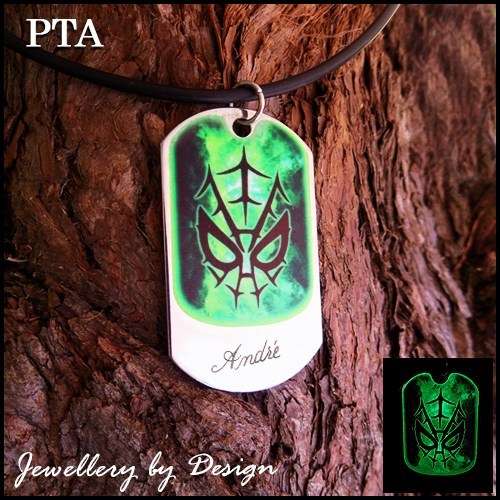 Stainless Steel Spider Glow tag (Glow in Dark)