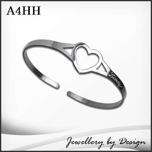 Elegant new Hollow Heart cuff bangle in Stainless Steel.