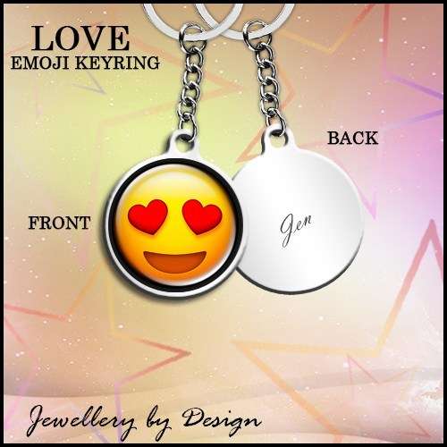 Round stainless steel LOVE emoji key ring with free engraving on the back