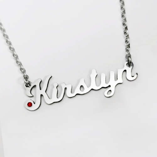 name in beautiful Stainless Steel, with an embedded Crystal Rhinestone.SA6NST