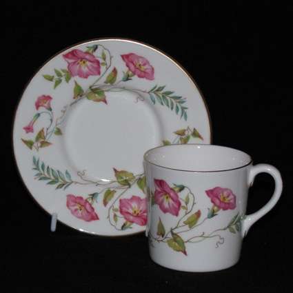 Abbeydale Coffee Duo - Pink Morning Glories, Gold Trim - Pattern ABB1