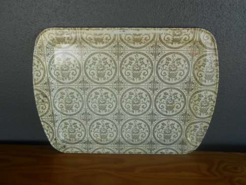 Vintage Brown and White Metal Tray (41 x 56cm)