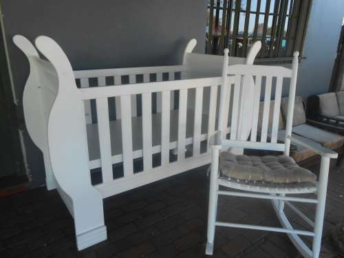 Lovely Sleigh Cot and Matching Feeding Rocking Chair (Sold as a set)