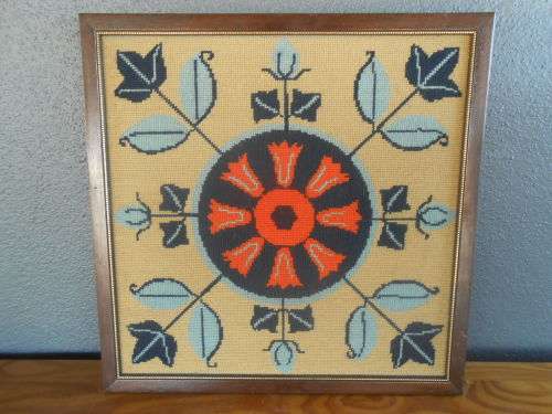 Vintage Boho Hippie 1970's Tapestry / Petit Point Framed Wall Hanging