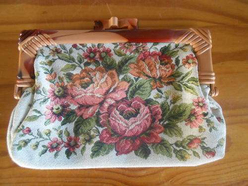 Vintage Look Tapestry Clutch with Plastic Clasp