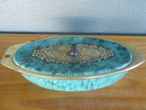 Lovely Ornately Deatiled Enamel/ Metal Bowl and Lid