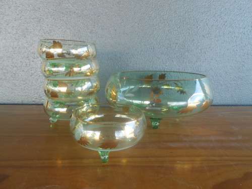 Vintage Green Large Serving Bowl and Pudding Bowls