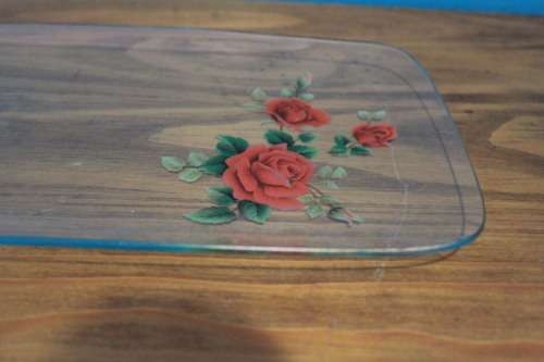Rectangular Glass Dish with Rose Print
