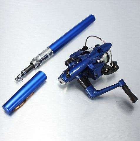 Mini Telescopic Portable Pocket Pen Shape Aluminum Alloy Fishing Rod Reel Line set