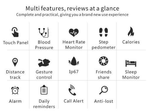 QS80 BLOOD PRESSURE / Heart rate / Pedometer / Sleep monitor Smart watch