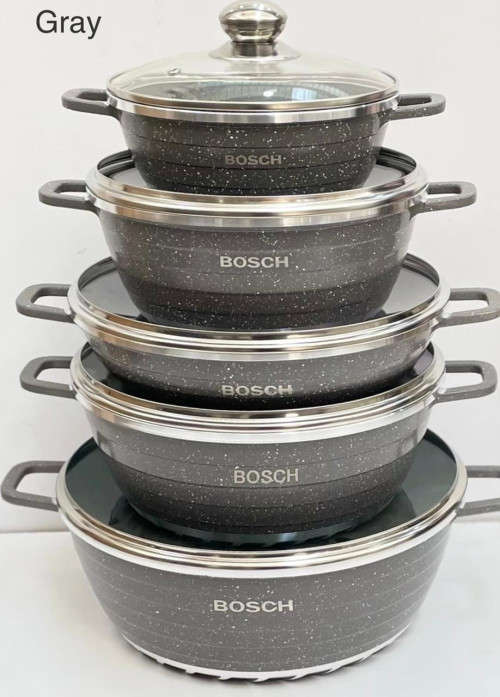 BOSCH - 10 Piece Die Cast Energy Saving Aluminium - Non stick Cookware Set (GREY)