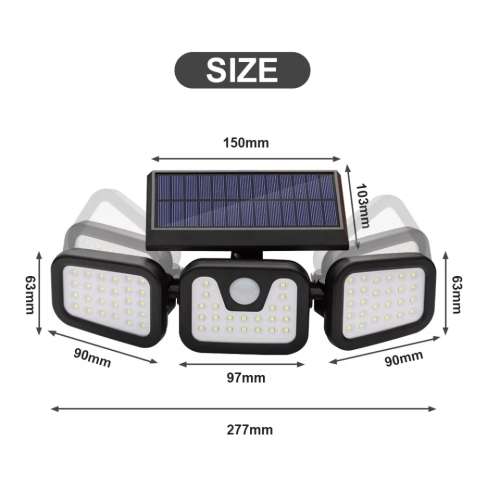 Super IP65 Waterproof 3 Heads Motion Sensor Solar Light - WITH REMOTE