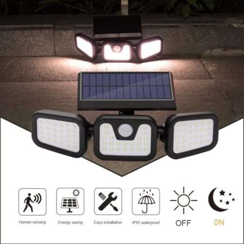 Super IP65 Waterproof 3 Heads Motion Sensor Solar Light - WITH REMOTE