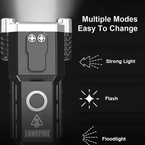 USB Charging Super Bright LED Flashlight With Safety Hammer
