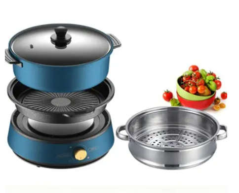 3-in-1 Electric Stew Cooker/Slow Cooker with Stainless Steel Steamer -  Non-Stick