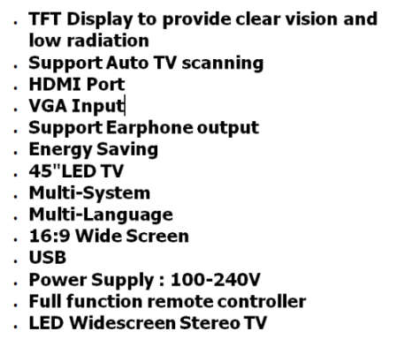 45 INCH DIGIMARK LED TELEVISION / HDMI / AV / VGA / RF / FLAT SCREEN - SLIM DESIGN