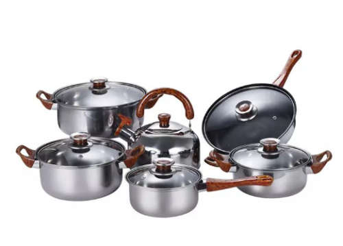 12 Piece Non Stick Stailess Steel Cookware set - wooden handle finish - FANTASTIC QUALITY!!!
