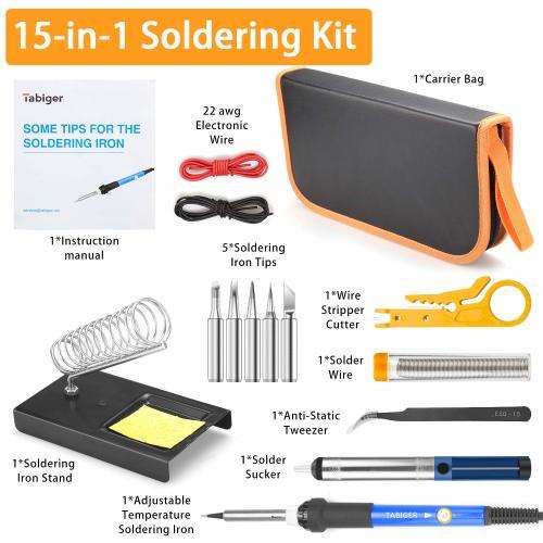 15-in-1 Soldering Iron Kit - 60W - with Adjustable Temperature
